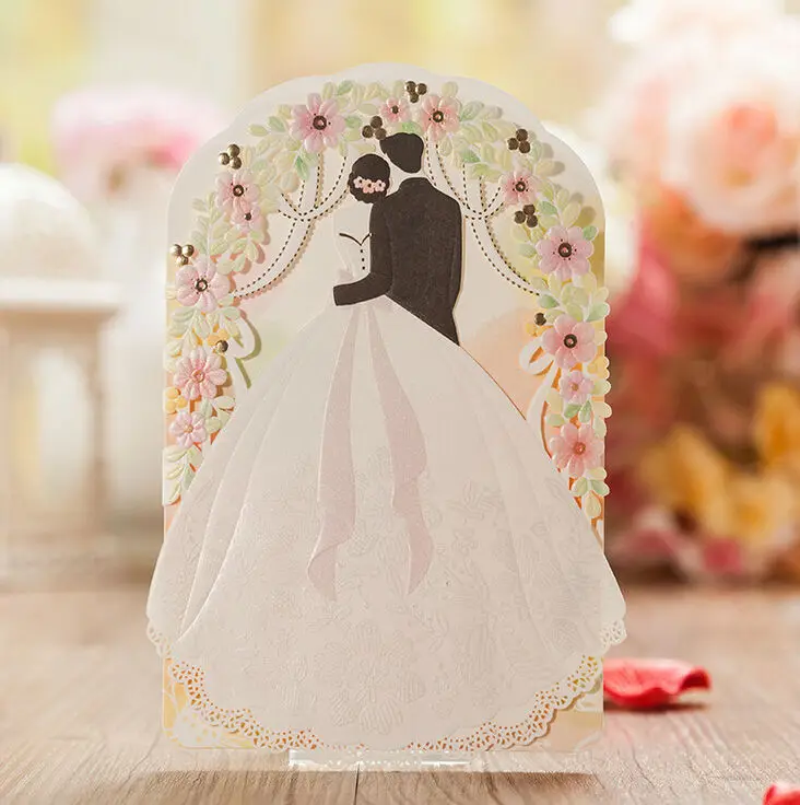 Por Wedding Invitation Elegant 100pcs 2017 New Arrival Gold Flowers Wedding Invitations Cards Laser Cut Invitation Card For Birthday Party