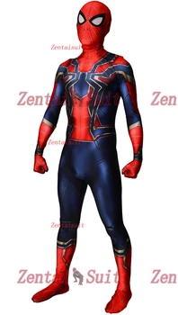 

Iron Spiderman Costume Avengers Infinity Wars Version Spider-Man Costumes Cosplay Halloween Fullbody Zentai Suit For Adult/Kids
