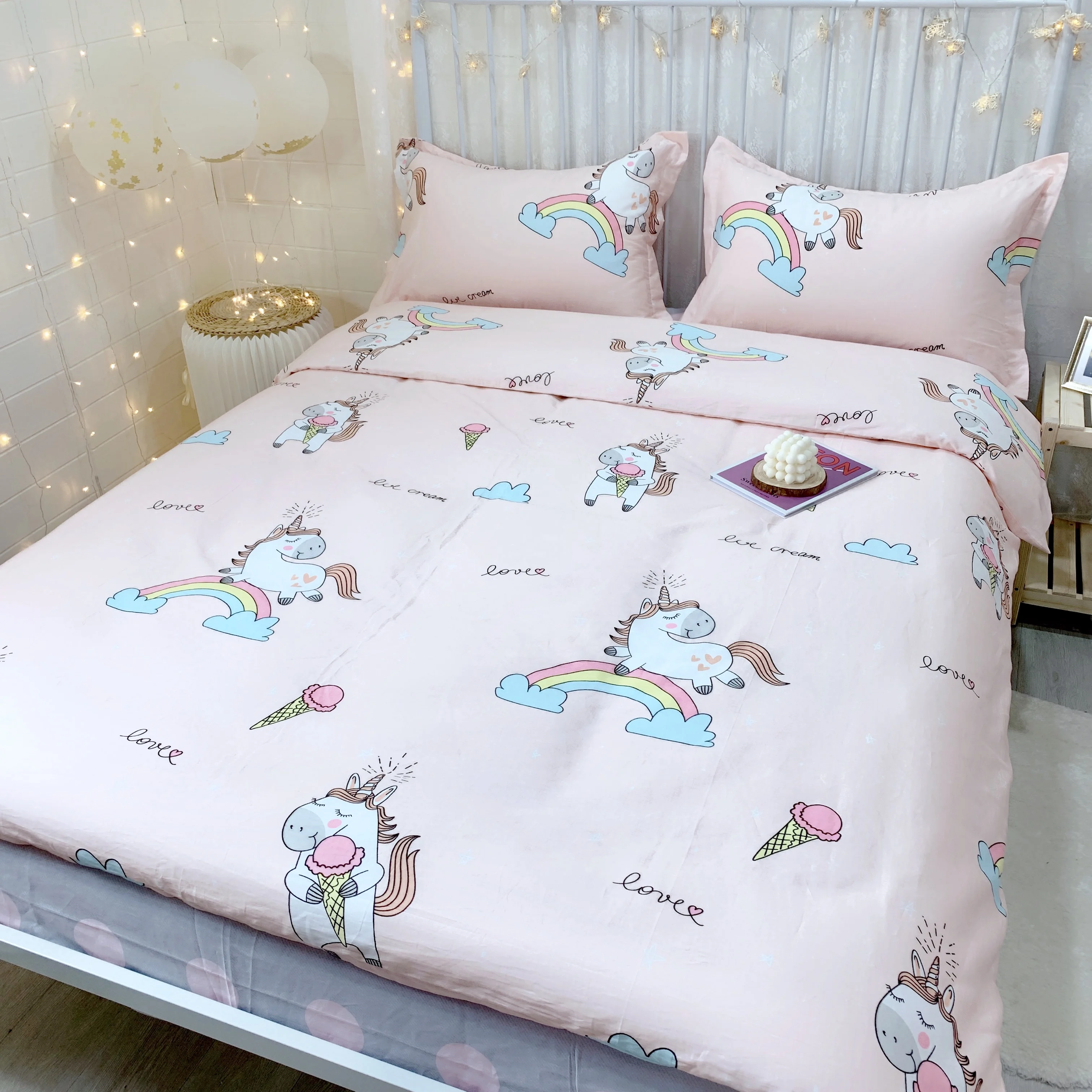 

New Pink Lovely Cartoon Unicorn Printing 100% Cotton Comfortable Bedding Duvet Cover Bed sheet/Linen Pillowcases Gift For Child