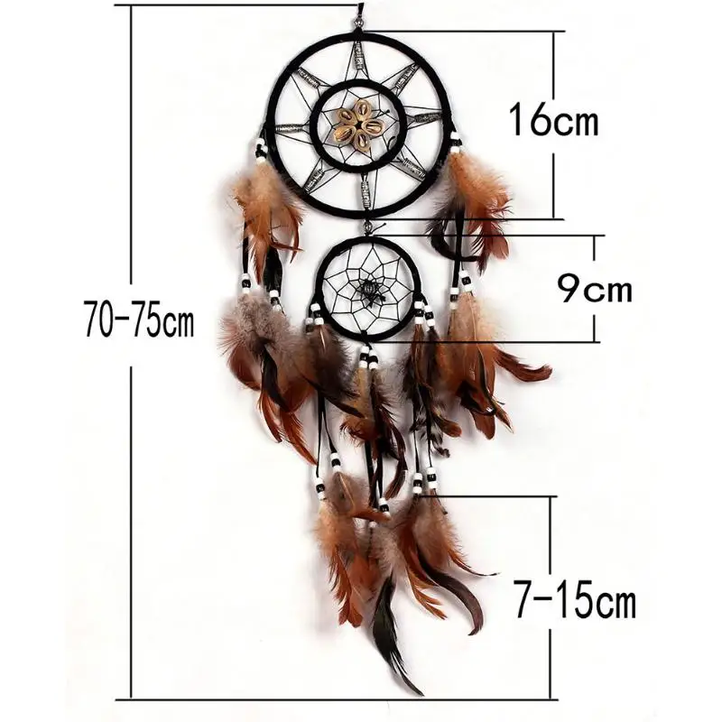 Перо ремесла Ловец снов коричневый колокольчики ручной работы индийская сеть Ловца снов для настенных подвесных автомобилей украшения дома
