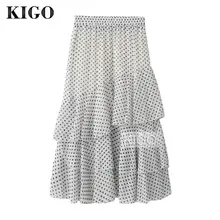 Летний черно-белый горошек точечный принт-шифон юбка винтажная Высокая талия Женская миди юбка куртка Femme Saia KD2964H