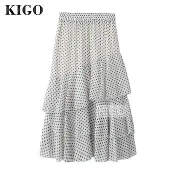 

2018 Summer Black and White Polka Dot Print Chiffon Skirt 2018 Vintage High Waist Women Midi Skirt Jupe Femme Saia KD2964H
