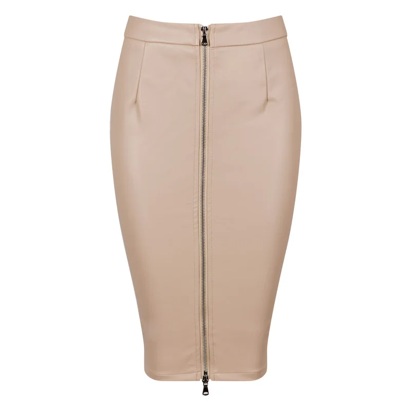 Women Summer Sexy Pink Red Black Leather Skirt Elegant