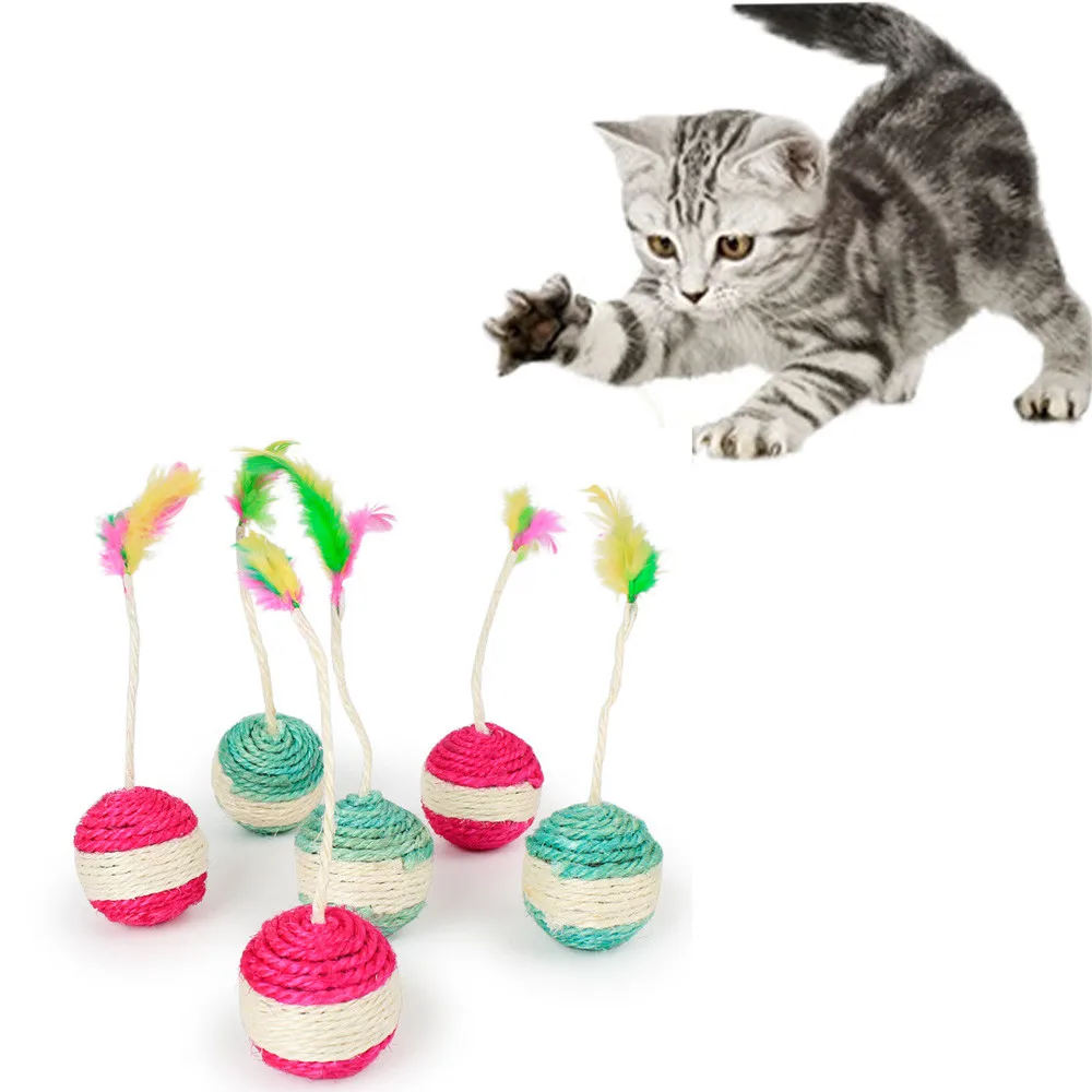 

Pet Cat Kitten Toy Rolling Sisal Scratching Cat Toy Funny Kitten Play Dolls Feather Toy Ball Cat Catcher Teaser Stick Tease Cat