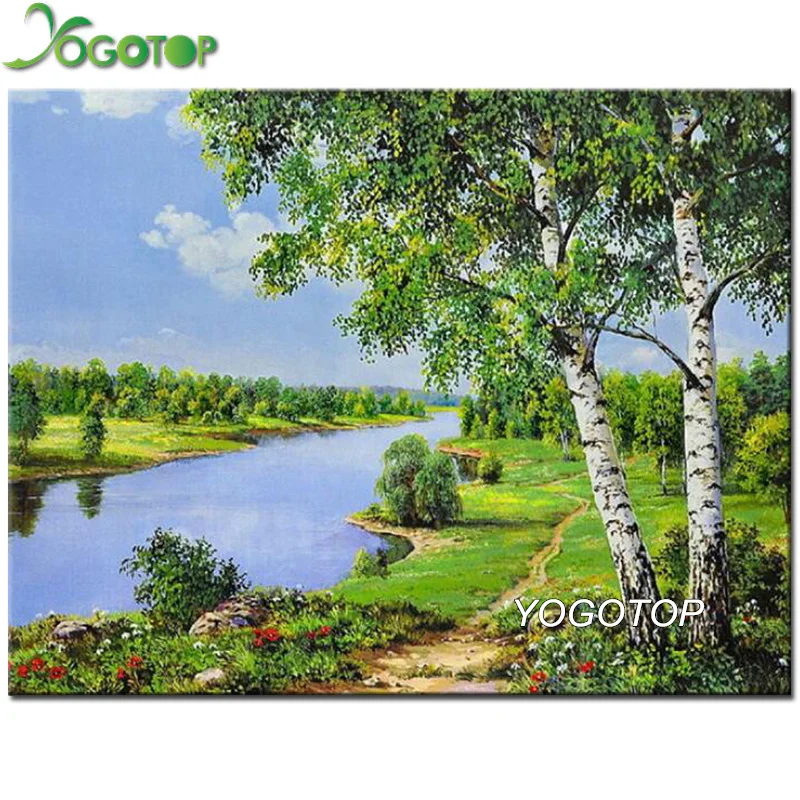 

YOGOTOP Natural scenery 5D Diamond Embroidery full round diamond painting "spring"tree lake patterns mosaic rhinestones YY644