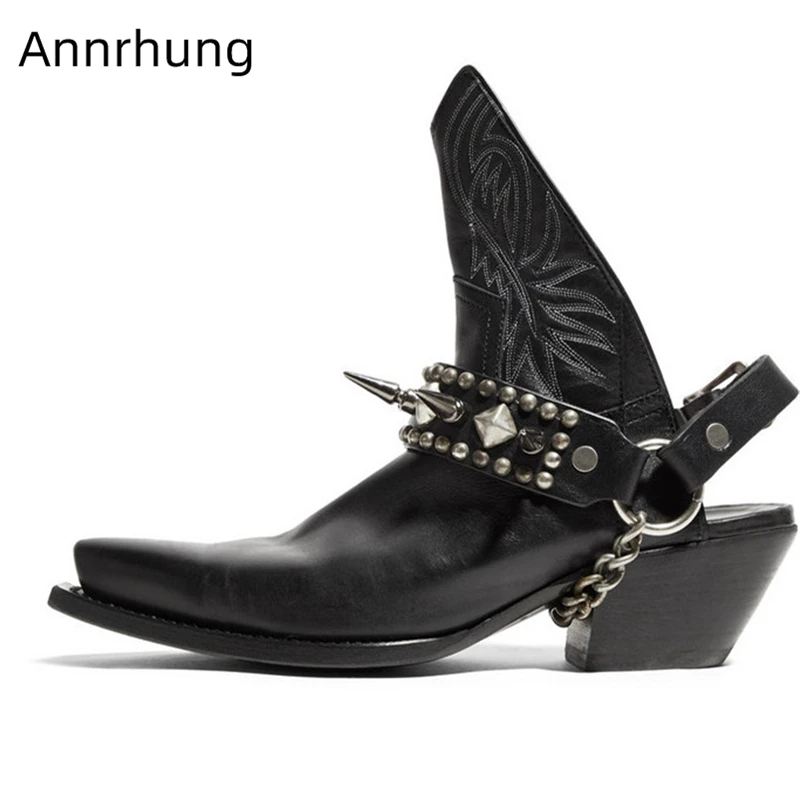 

Punk Style Rivet Metal Chain Women Ankle Boots Pointey Toe High Wedges Individual Sewing Pattern Slingback Short Booties Women