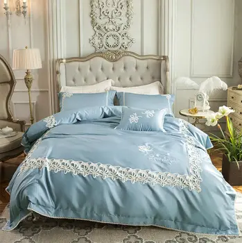 

European american lace solid bedding set adult,full queen king 60s cotton double home textile bed sheet pillow case duvet cover