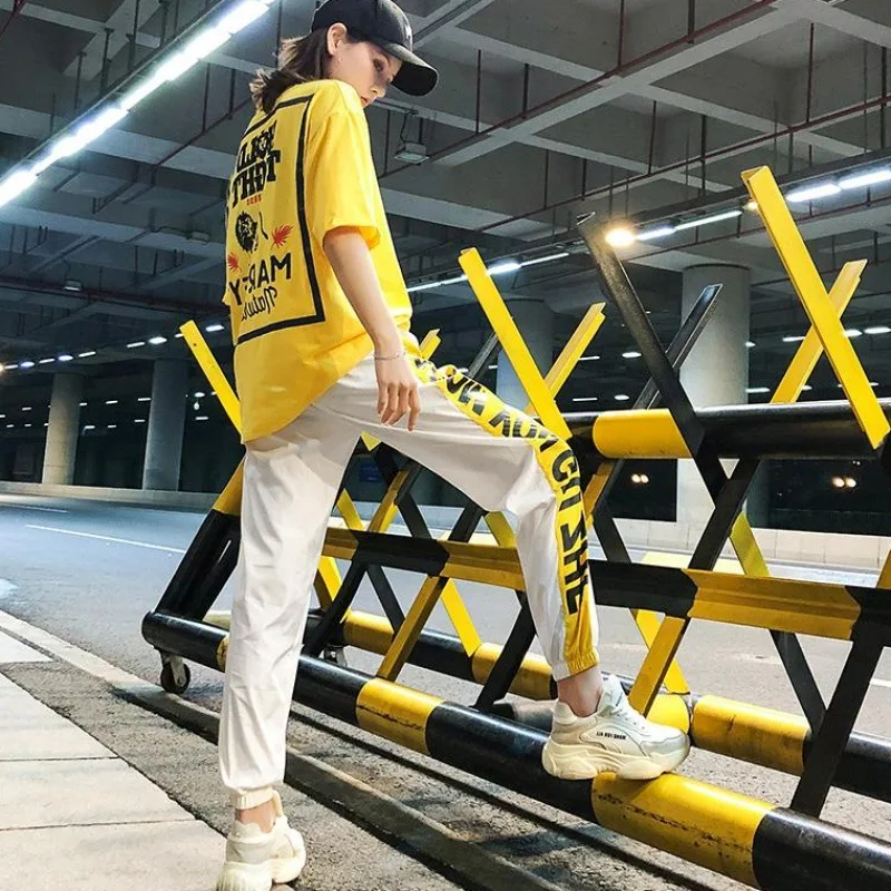

Jogging Femme 2019 Summer Leisure Sports Suit Female Korean Version of The Loose Short Sleeve Two-piece Harajuku Woman Suit