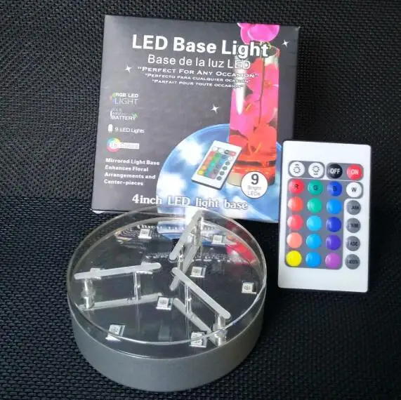 1 шт./лот 4 дюйма Круглый Форма LED центральным ваза База с 9 RGB SMD LED питается от 3aa Батарея для украшение партии