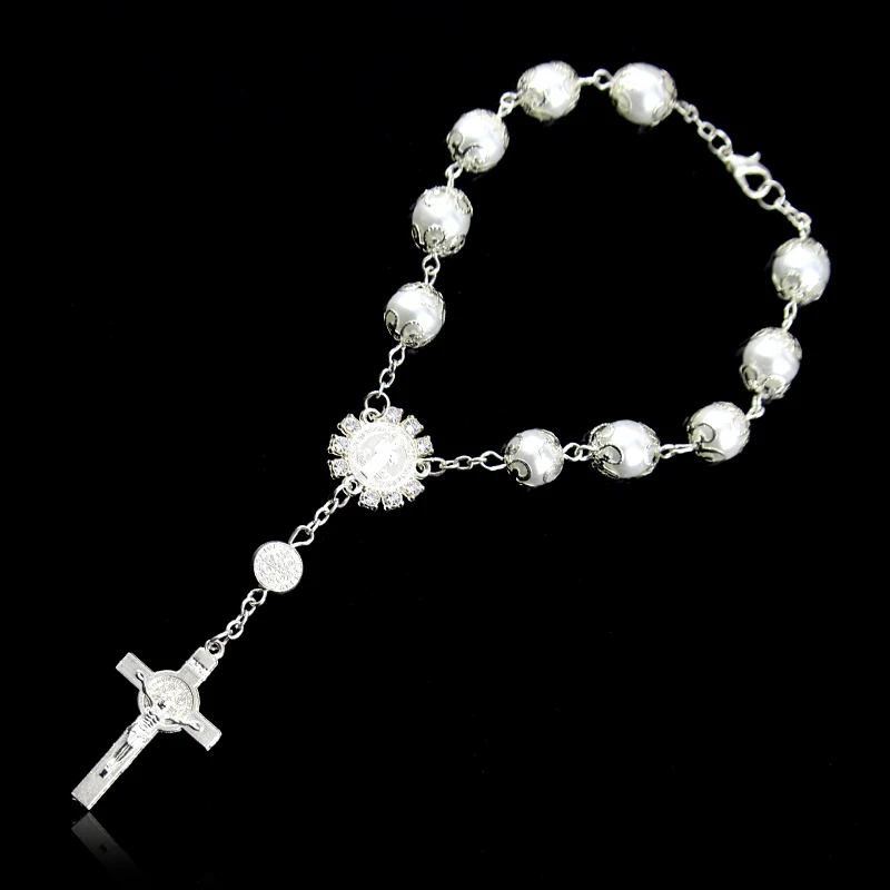 

Bracelet Imitation Pearl Beads Catholic Rosary Catholic Holy Communion Cup Gift Cross Crucifix Pendants Bracelet Alloy Jewelry