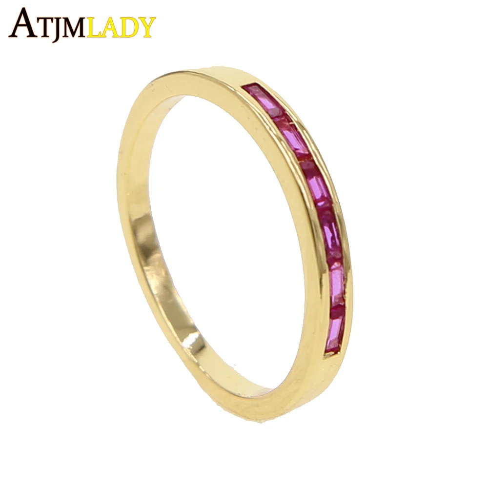 

delicate tiny baguette red cubic zirconia stack stacking rings for girl women gold color simple engagement band cz thin ring