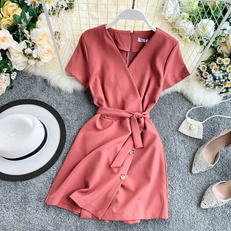 2019 new fashion women's clothing adult Jumpsuit women popular temperament V-neck tie slimming shorts tide