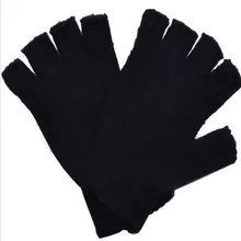 Модные черные короткие митенки, шерстяные вязаные перчатки для запястья, зимние теплые перчатки для тренировок для женщин и мужчин
