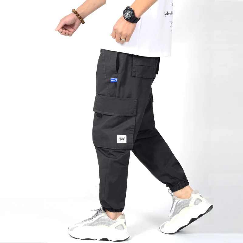 Color Block Pockets Cargo Harem Ribbon Pants Mens Casual Joggers Baggy Tactical Trouser Harajuku Streetwear Hip Hop Fashion Male