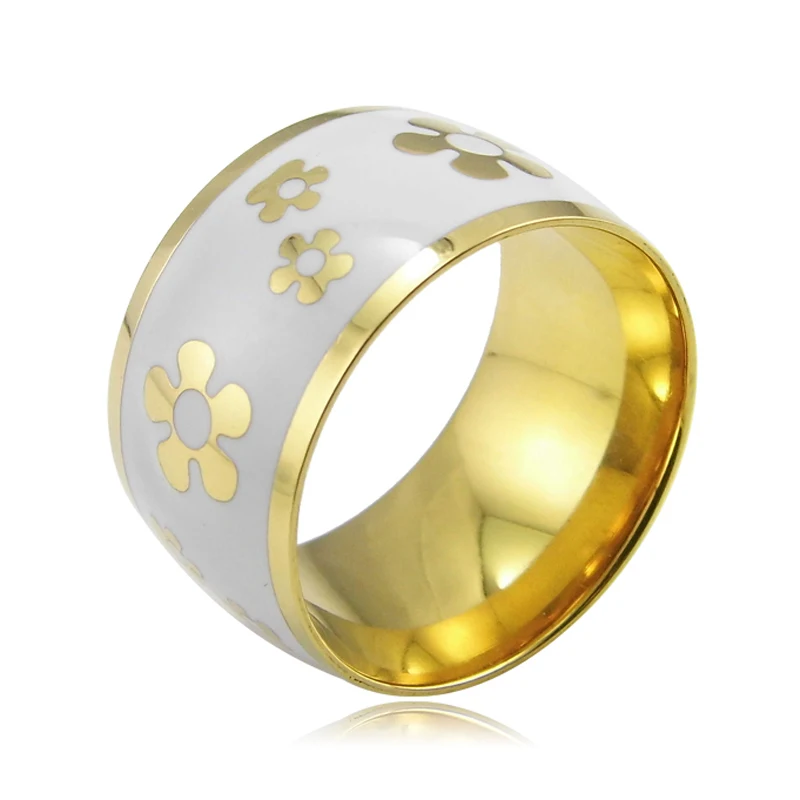Новое поступление, роскошные модные ювелирные изделия из эмали, кольца из нержавеющей стали для женщин, модное красивое очаровательное большое кольцо с цветком золотого цвета 1,4 см