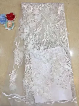 

2019 Latest High Quality African Tulle Lace Fabric 3D Flowers With Beads French Net Lace For Wedding Dress (DP194
