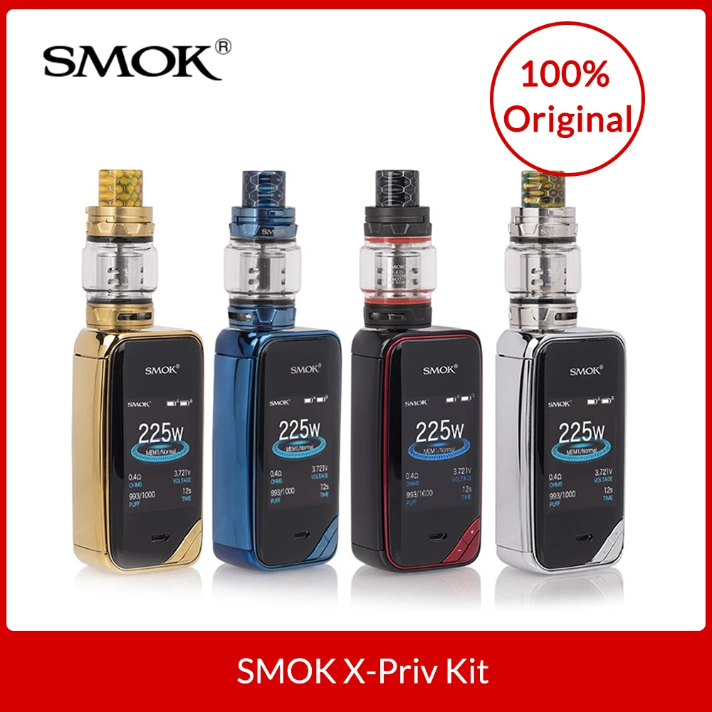 Original SMOK X-Priv Kit 225W with TFV12 Prince Tank 8ML V12 Prince Q4 / T10 Coils and Glass Tube Electronic Cigarette Vape Hot!