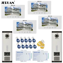 JERUAN 7 Inch LCD Video Door Phone Intercom system RFID Access Entry Security Kit For 2 Apartment Camera(4 button) to 4 monitor