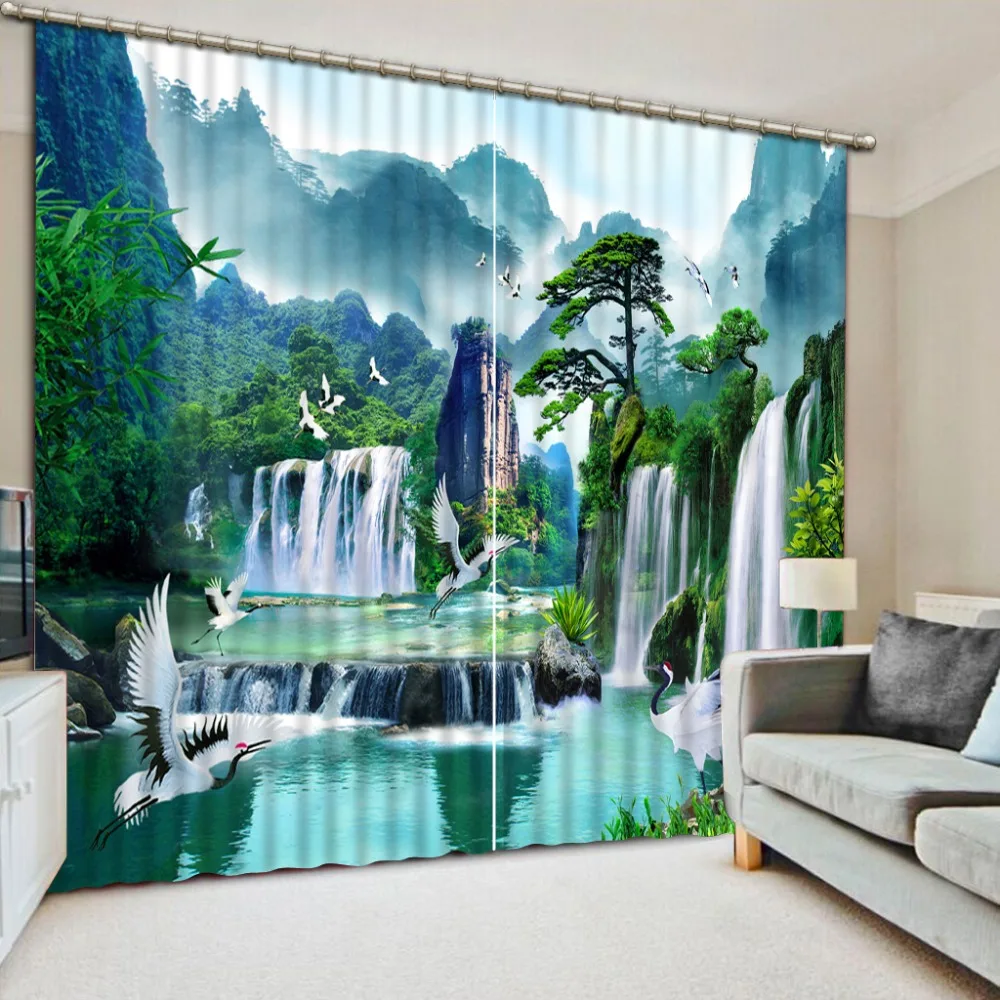 Custom any size curtain for living Mountain river lake bird scenery Curtain Decoration 3D Curtains For Bedroom Room | Дом и сад
