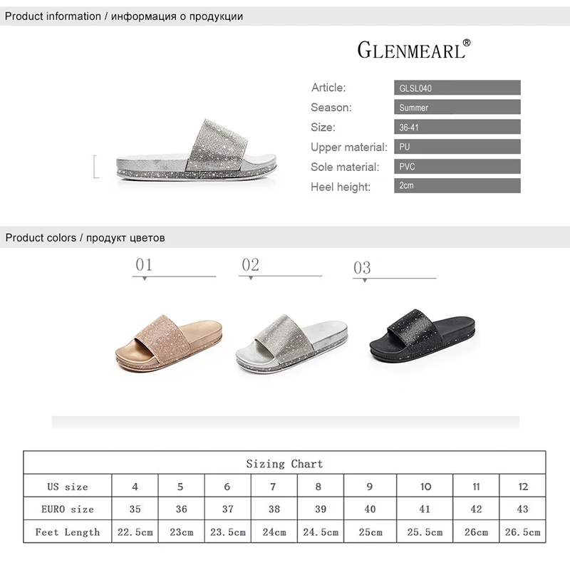 Fashion Women Slippers Crystal Flat Heel Summer Shoes Female Indoor Outside Bling Beach Slides Open Toe Rhinestone Ladies Shoe