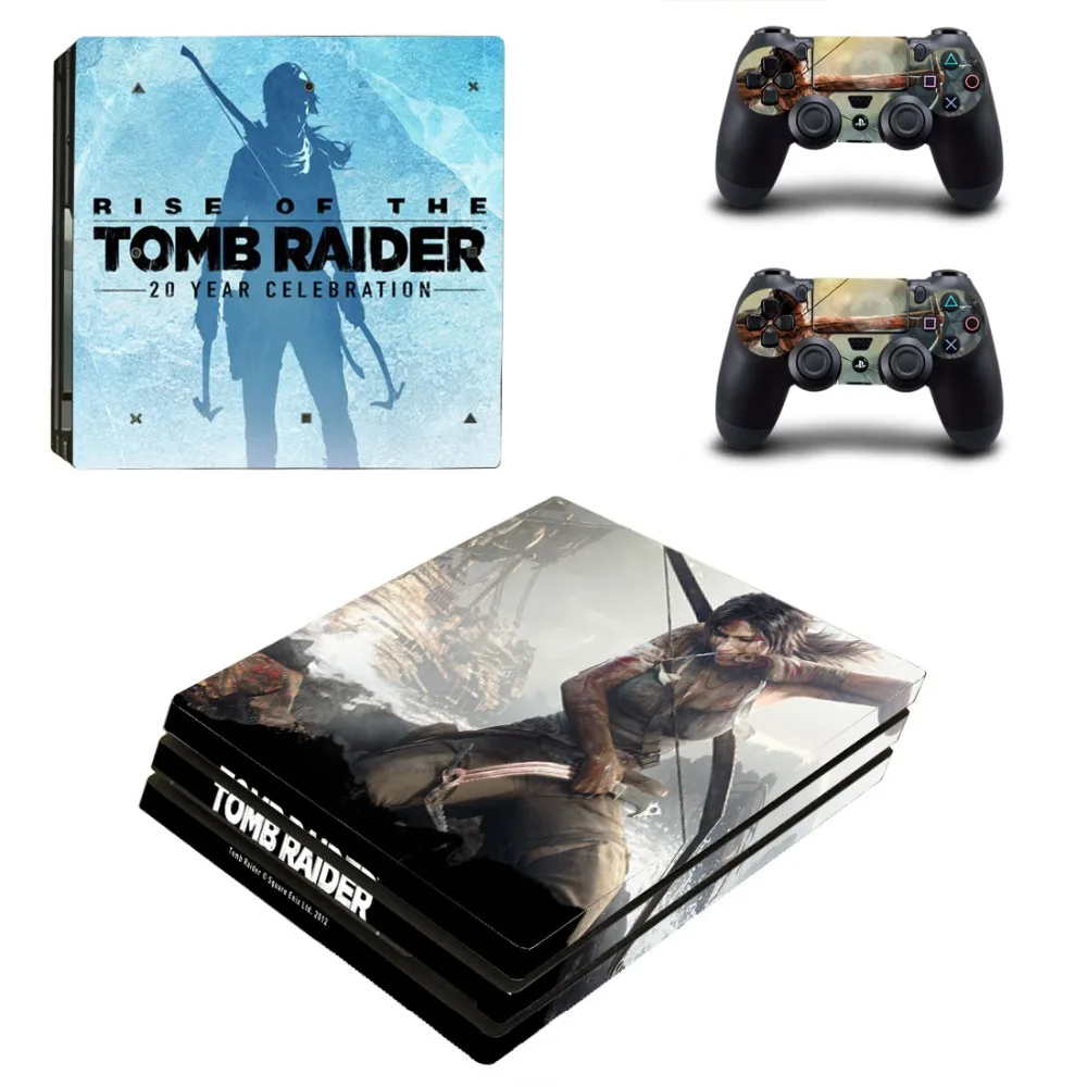 Наклейка Rise of the Tomb Raider PS4 Pro для консоли PlayStation 4 и 2 контроллера Виниловая наклейка
