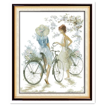 

Bicycle Girl Needlework joy sunday DMC Cross Stitch Fabric cross stitch kits Home Decor Chinese Counted Cross Stitch Patterns