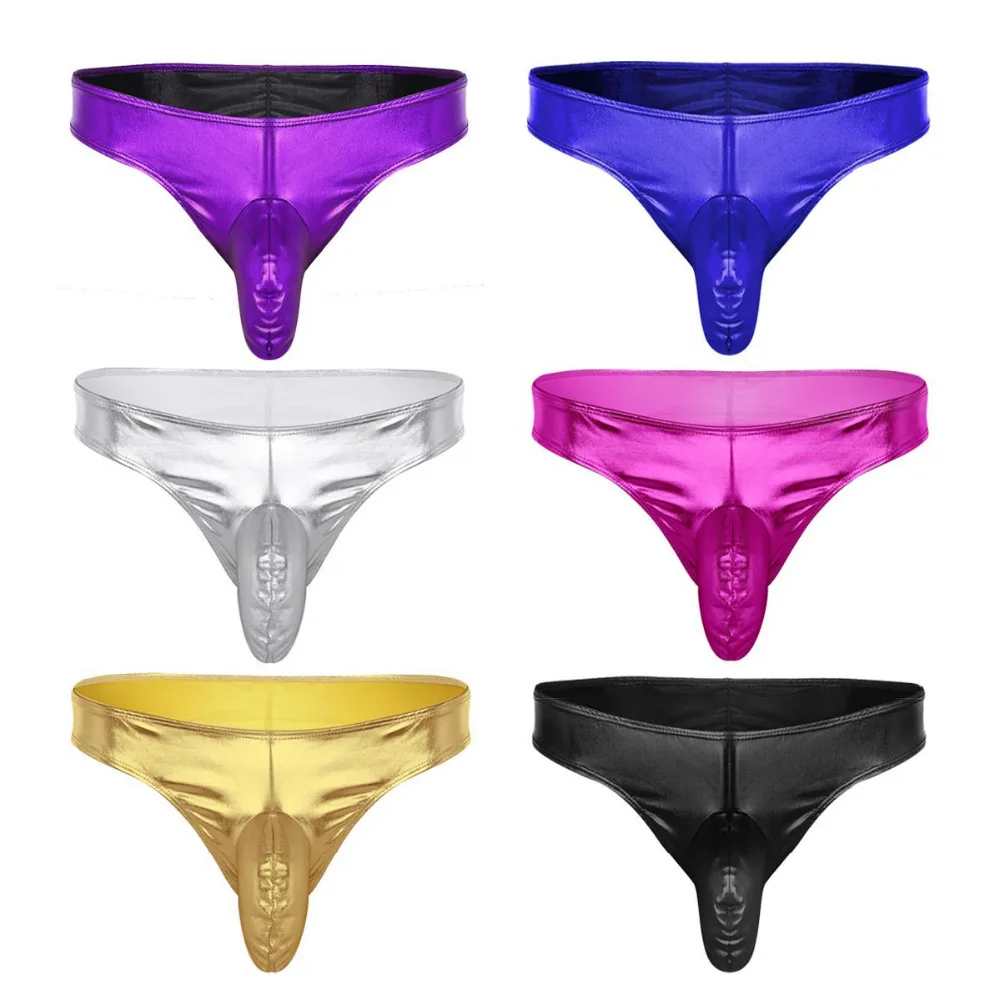 iiniim Mens Wet Look Leather G String Bikini Thong Bulge Pouch Underwear