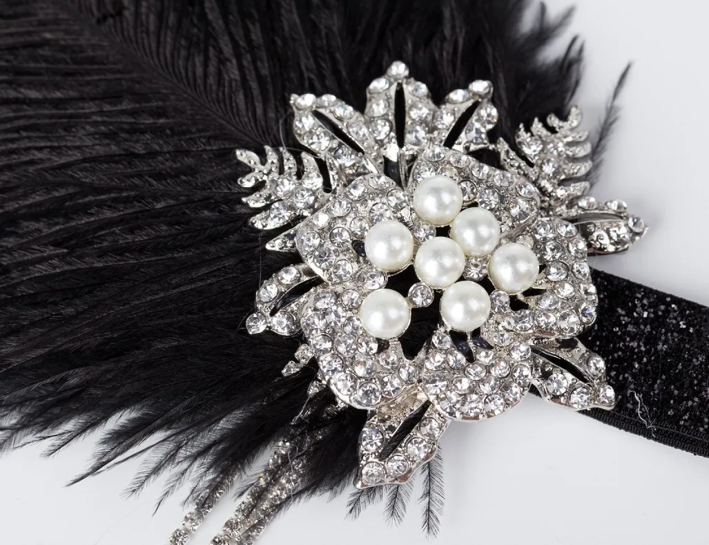 1920S 20S GATSBY CHARLESTON FLAPPER FANCY DRESS ACCESSORIES feather headband COSTUME KIT Cigarette holder gloves pearl necklace