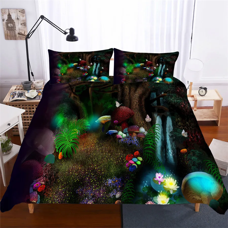 HELENGILI 3D Bedding Set Forest Dreamland Print Duvet Cover Set