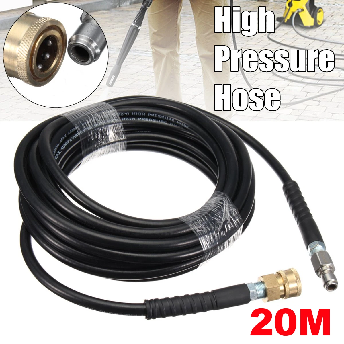 

20M High Pressure Hose 5800PSI 40MPa 3/8 Quick Connect for Washing Spray-gun Water Cleaning Washer Connecting