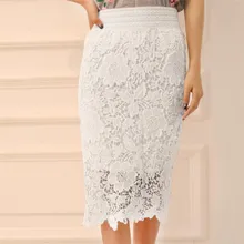 Женские Модные эластичные кружевные вечерние юбки до колена с высокой талией