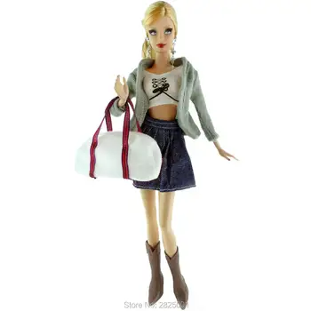 

Fashion Modern Outfit Daily Casual Wear Coat Short Sleeves Shirt Dress Handbag Shoes Clothes For Barbie Doll Accessories DIY Toy