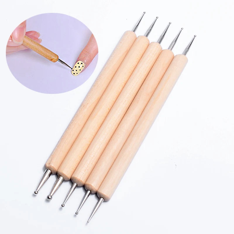

5 pcs/set Double Way Wooden Nail Art Brush Dotting Pen Arrange Tools Nail Gel Painting Drawing Design Manicure Books Accessory