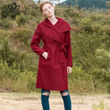 

Bella Philosophy 2020 autumn winter new big turn down collar belted sashes long sleeve wool casual coat