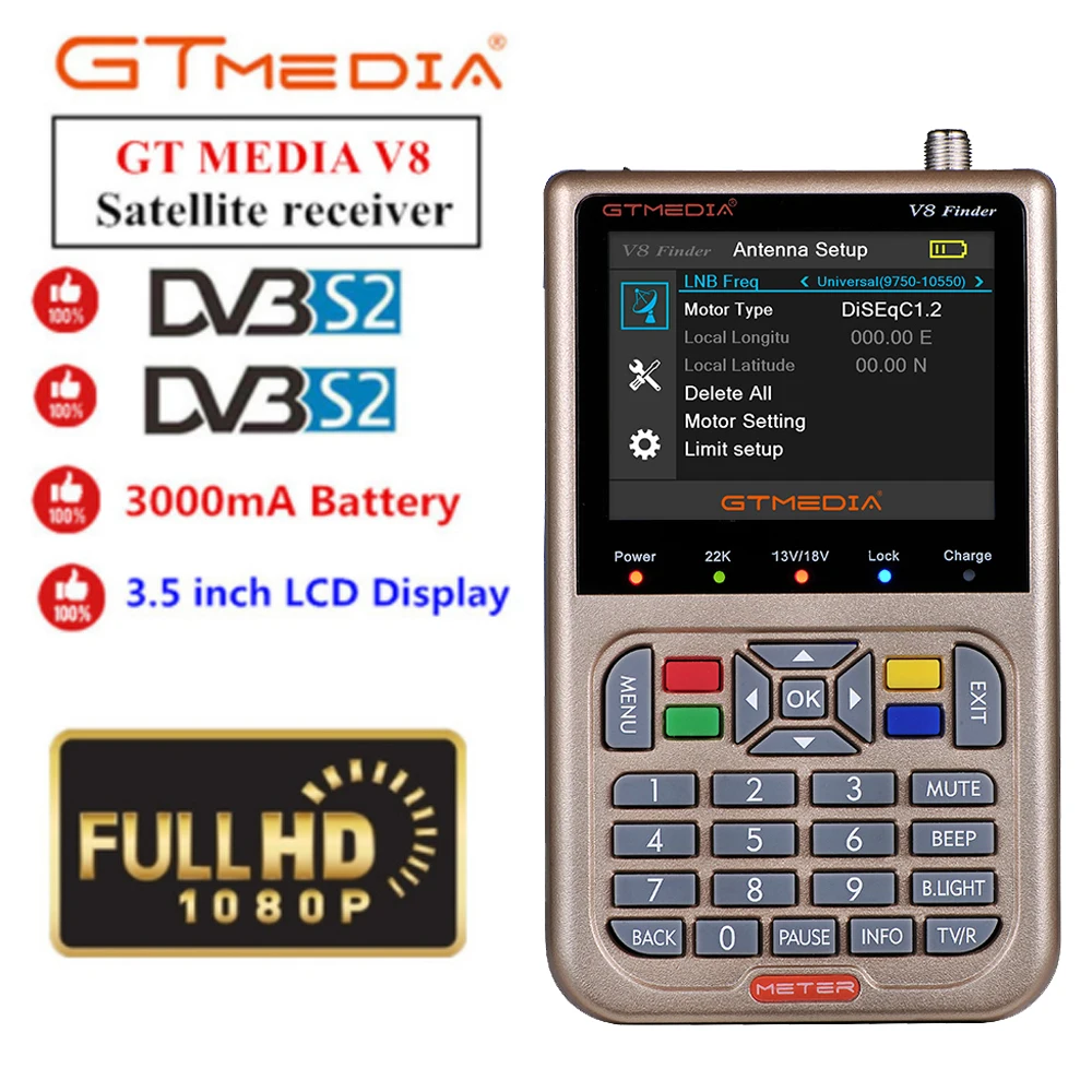 V8 Finder Meter SatFinder Digital Satellite Finder DVB S/S2/S2X HD 1080P Receptor TV Signal