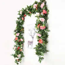 Искусственные розы лоза листья растений искусственные розы поддельные Висячие Декоративные искусственные гирлянды Цветы Свадебные украшения стены
