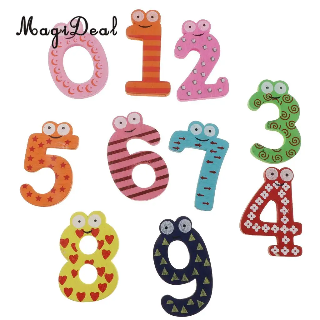 Colorful Wooden Magnetic Number 0 - 9 Marth Learning Wooden Fridge Magnets Kid Educational Mathematics Toys