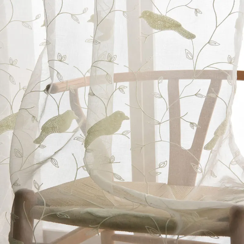 

Bird Pattern 3D Embroidery Drape Sheer Curtain fabric Tulle Voile Curtain Window Rustic Fresh Cotton Bedroom Curtains