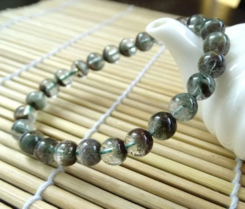 

001974 genuine chlorite phantom garden quartz stretch bracelet