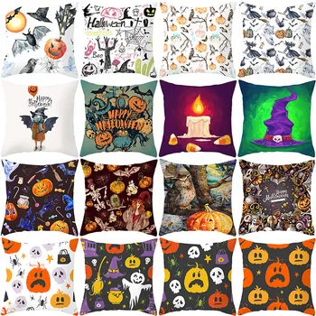 

Halloween Cushion Cover Cartoon Pumpkin Printed Pillow Cover 45*45 Sofa Seat Pillow Cover Linen Cotton Square Decorative Pillows