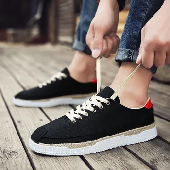 

Brand designer's latest summer men's canvas shoes thick bottom casual trend solid breathable lace up student low to help shoes