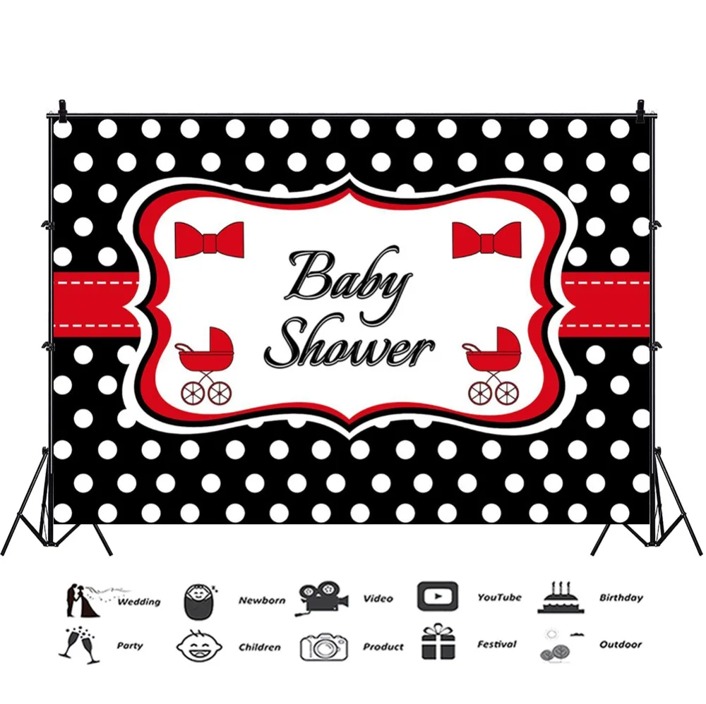Laeacco Baby Shower Party Black White Dots Poster Banner Pattern Backgrounds Photography Backdrops Photocall Photo Studio