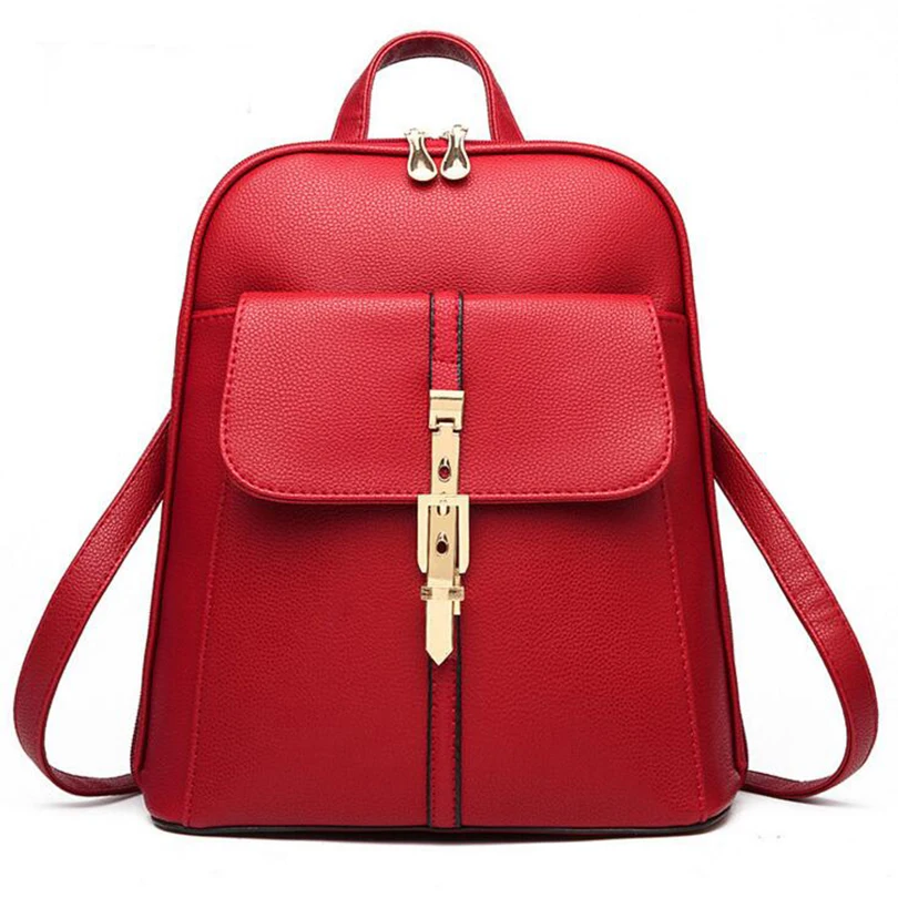 Women Backpacks Famous Brands Fashion Solid Lock Lady PU Leather Shoulder Bags School Knapsack Teenager Girls
