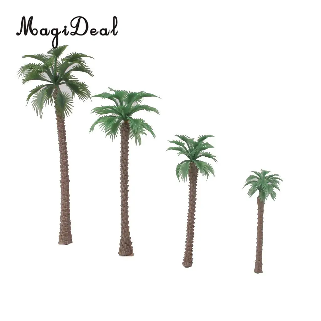 10Pcs Green Plastic Model Trees Artificial Palm Trees Rainforest Beach Sea Scenery Layout Landscape Toys for Children 1:65 14cm