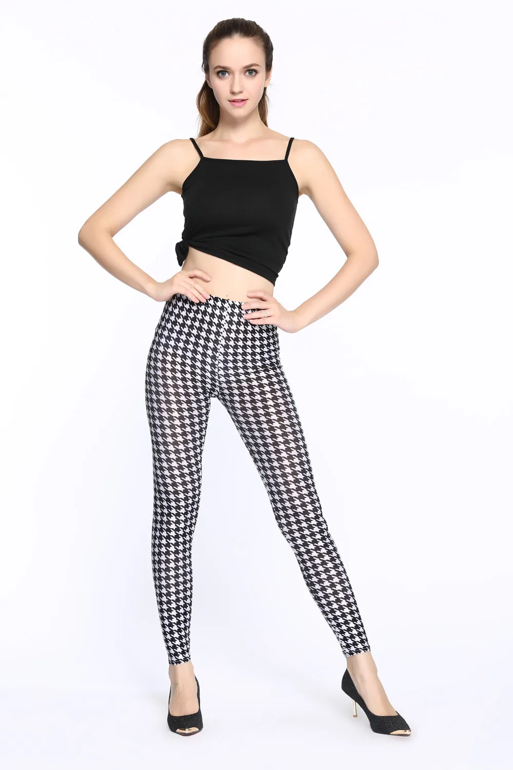 tights for women New 2022 Women Pants Trousers For Ladies New Style Black and White Plaid Leggings Houndstooth Casual Leggings nike leggings