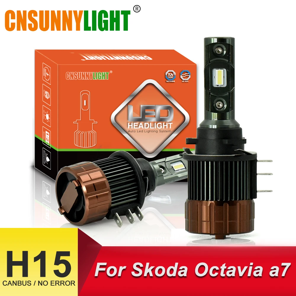 

CNSUNNYLIGHT H15 No Error lamps Car LED Headlight Bulbs 12000Lm 6000K White DRLs Lights DC12V Replace For Skoda Octavia a7