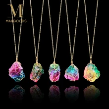 Ожерелье с подвеской из радужного камня, модное ожерелье с кристаллами чакра, рок, Золотая цепочка, кварцевое ожерелье с подвеской для женщин, подарки
