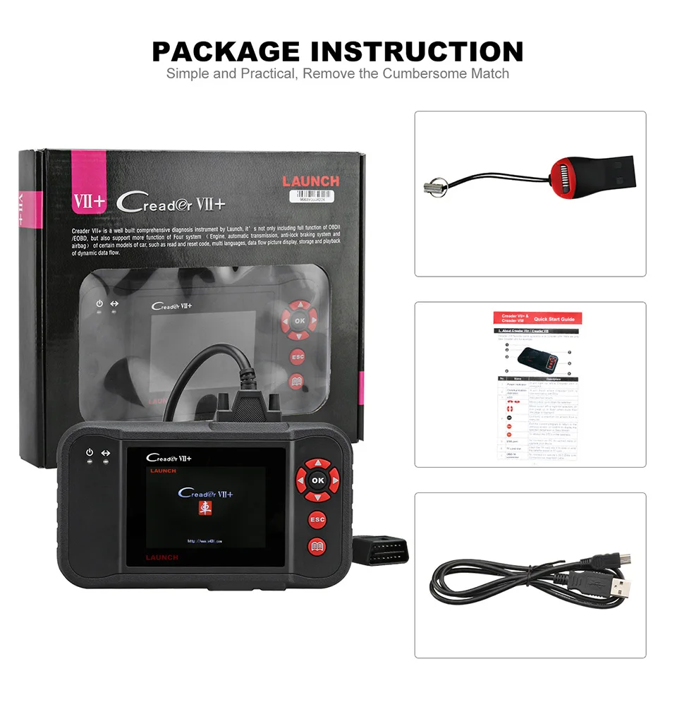 Диагностический сканер OBDII Launch Creader VII + OBD2 считыватель кодов автомобиля|creader vii|launch