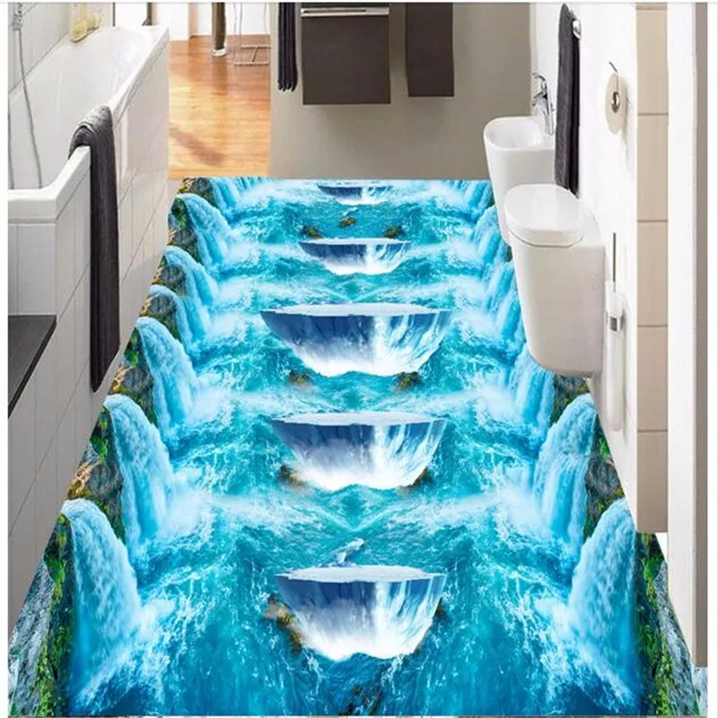 3d-pvc-flooring-custom-photo-mural-picture-wall-sticker-The-waterfall-water-floating-island-painting-room