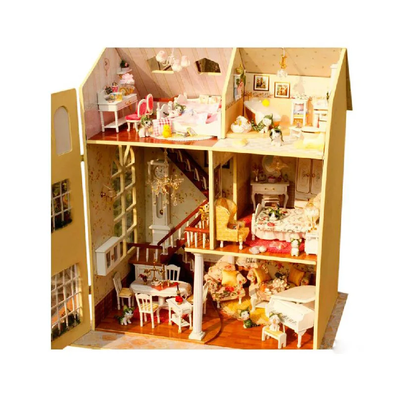 Wood Handmade DIY Luxurious Toys Model House Kit Big Villa Unique Doll